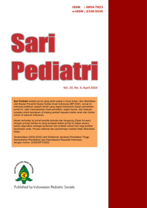 Image of Sari Pediatri, artikel terpilih kesehatan anak (Terakreditasi Ditjen DIKTI No: 225/E/KPT/2022)